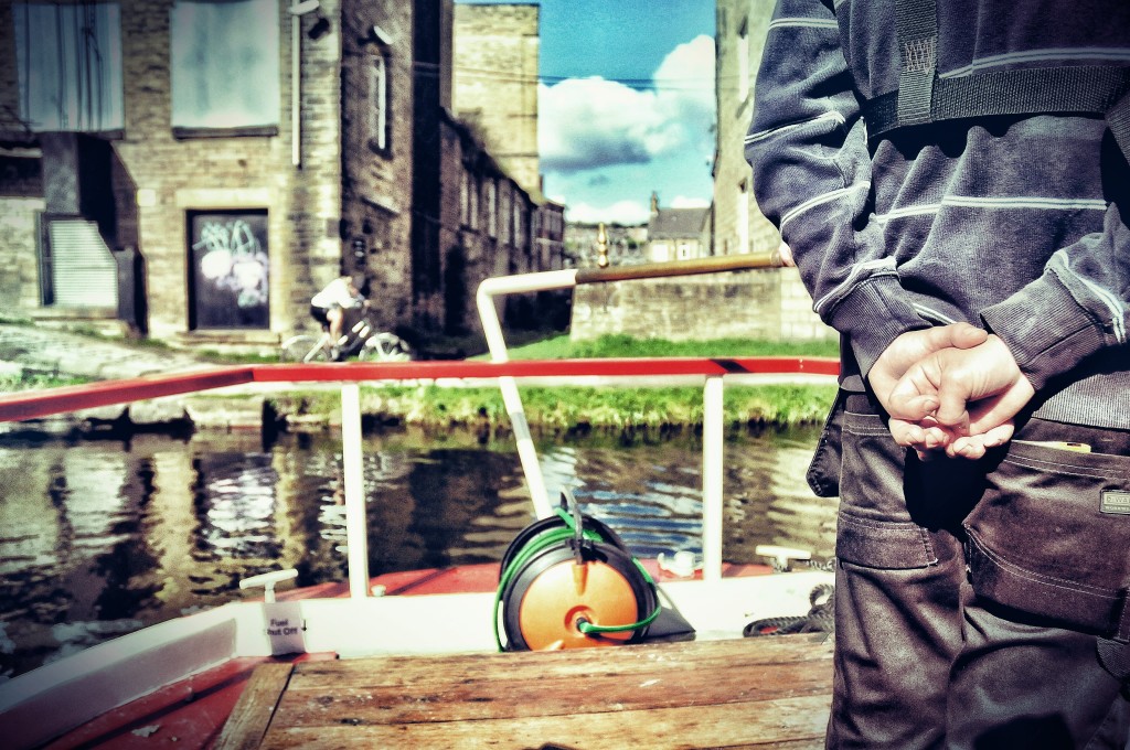 Turning the boat at the mouth of the Bradford Canal