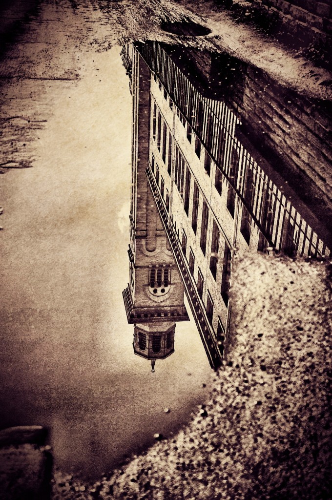 New Mill in a towpath puddle