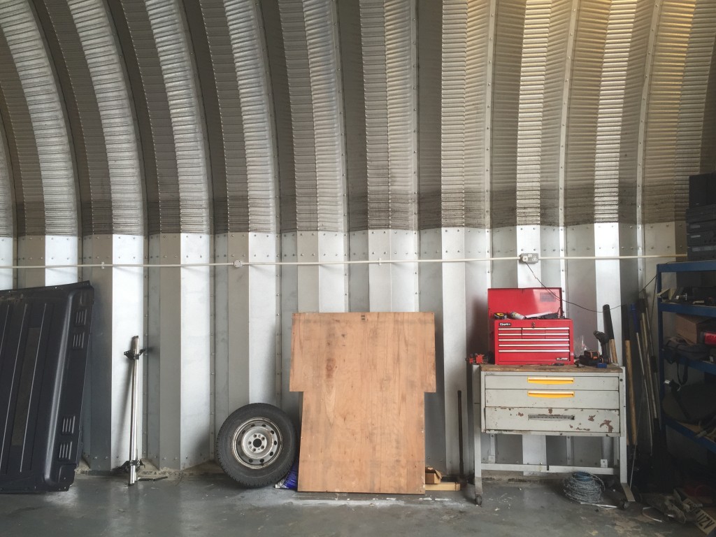 The dark line across the lower part of the roofing here, well above head height, is the high watermark from the Boxing Day flood...